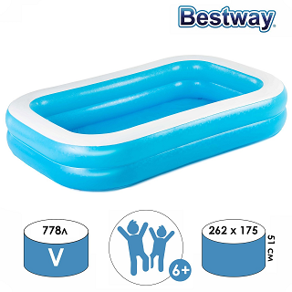 Бассейн надувной 54006 Bestway Blue Rectangular Family 262х175х51см Бассейн надувной 54006 Bestway Blue Rectangular Family 262х175х51см