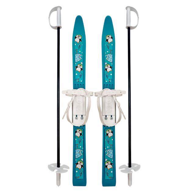 Лыжи детские "Олимпик-спорт" Пингвины 66/75 см, крепление мягкое пластиковое, с палками