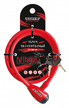 Замок противоугонный TRIX Ninja детский 12*800 мм. (трос+ключи) красный Замок противоугонный TRIX Ninja детский 12*800 мм. (трос+ключи) красный
