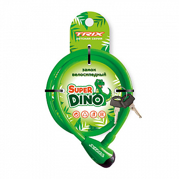 Замок противоугонный TRIX Super Dino детский 8*1200 мм. (трос+ключи) зелёный Замок противоугонный TRIX Super Dino детский 8*1200 мм. (трос+ключи) зелёный