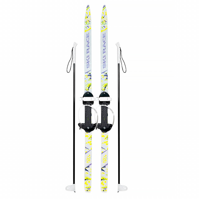 Лыжи детские ЦИКЛ Ski Race унив. крепление "Цикл" с палками (140 см, 105 см, Серый)