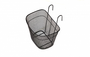 Велокорзина передняя 270*220*210 мм. быстросъемная, на крюках, стальная, чёрная