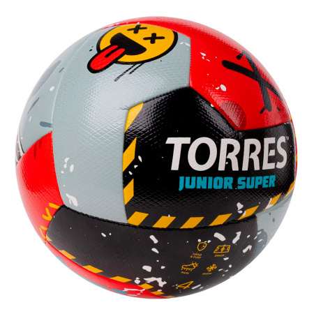 Мяч футбольный Torres Junior Super 2024 год (р.4, Красный - черный - серый)