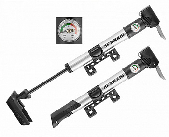 Насос велосипедный ручной ZF-021B с монометром, двойной вентель, серебристый