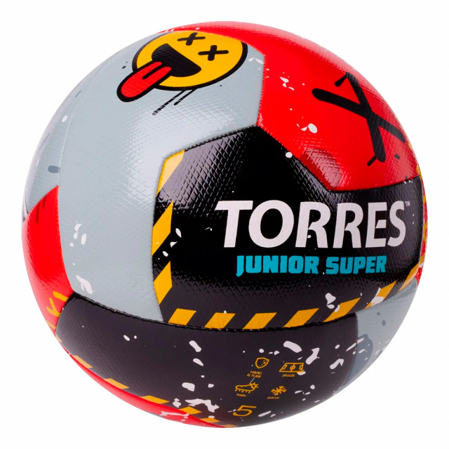 Мяч футбольный Torres Junior Super 2024 год (р.5, Красный - черный - серый)
