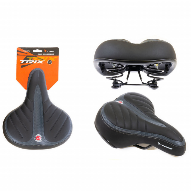 Седло TRIX SD-TX-5555-02-BKG комфорт 250х210 мм. пружинное, чёрно-серое Седло TRIX SD-TX-5555-02-BKG комфорт 250х210 мм. пружинное, чёрно-серое